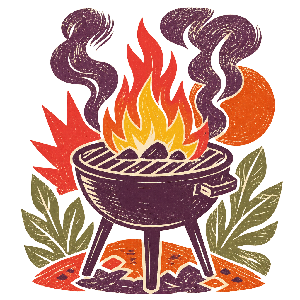 Barbecue grill with flames