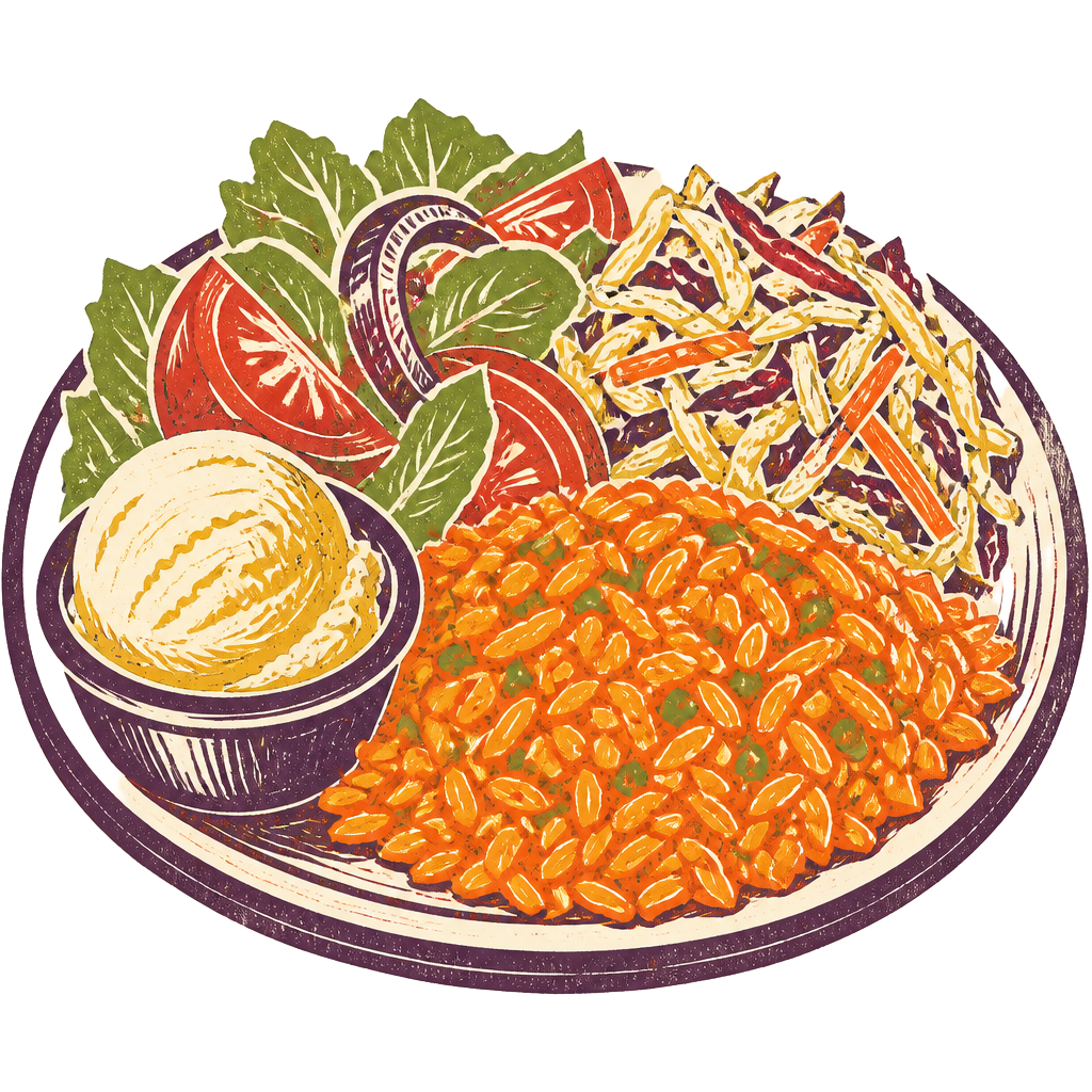 Plate with rice, salad and coleslaw